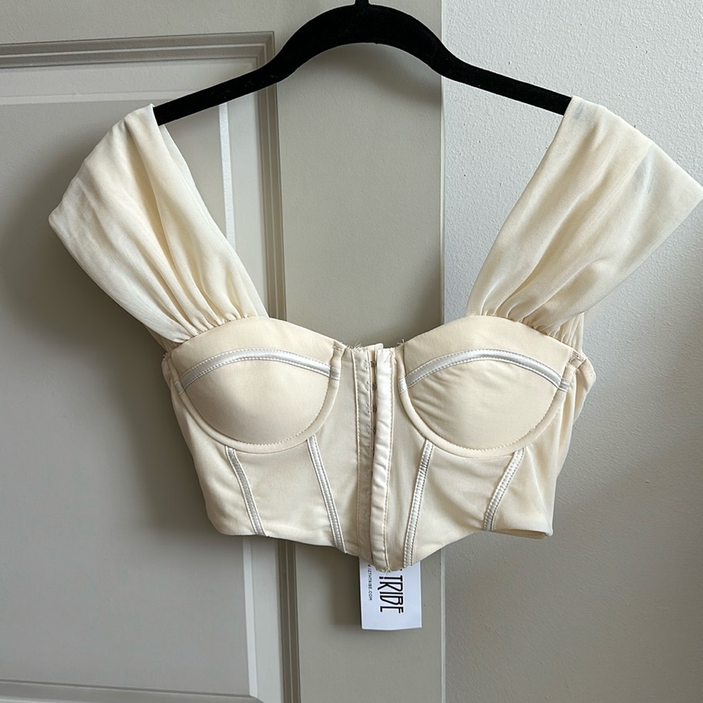 12TH TRIBE CORSET TOP WITH MESH STRAPS COLOR CREAM WITH WHITE LINING SIZE SMALL